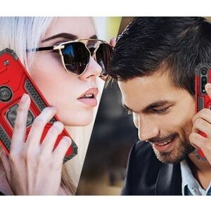 MOTO G Power Red phone case with extras kick stand finger ring NWT